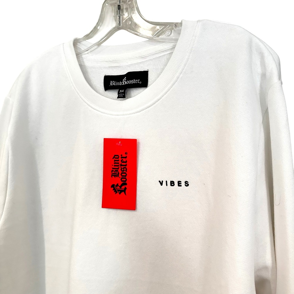 Blind Rooster Vibes Crewneck Sweatshirt Men's XL White Streetwear Asian‎ Grunge